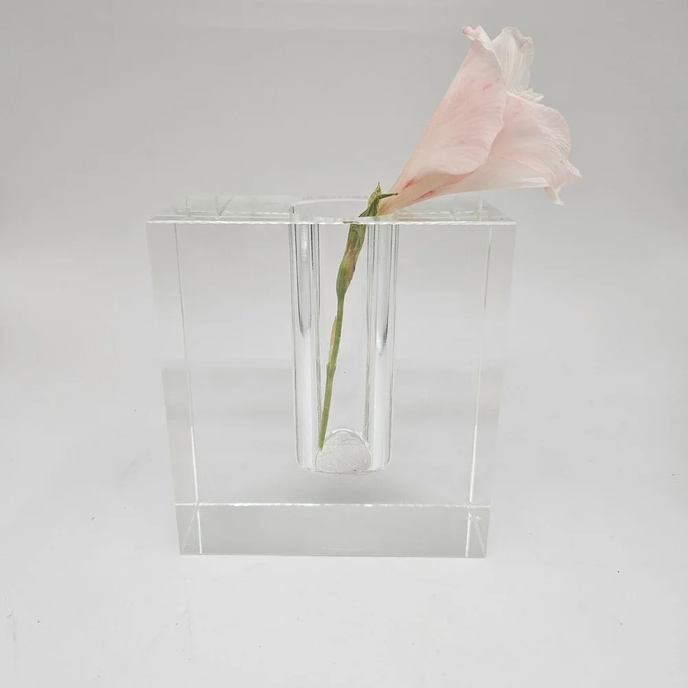 Vintage Modernist Lead Crystal Bud Vase, Square Block Minimalist